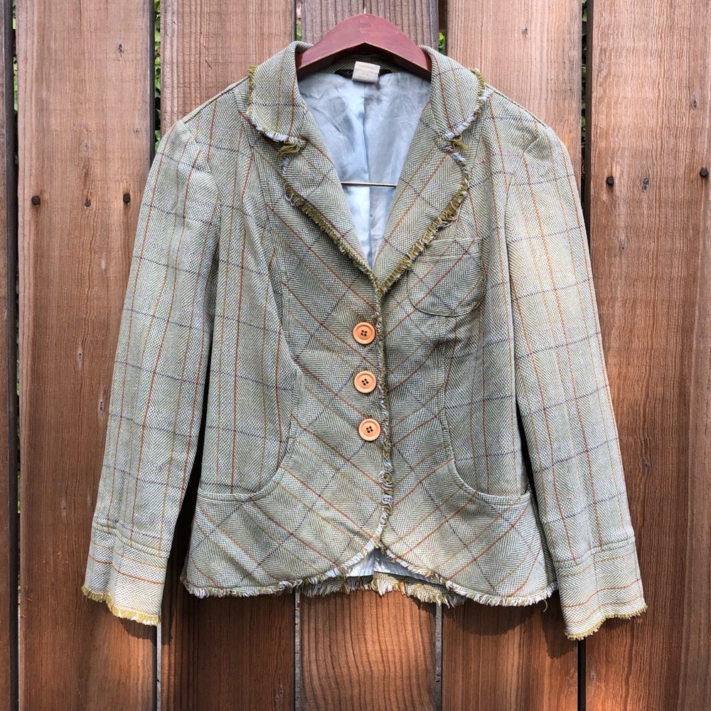 Vintage Y2K wool green tan blazer jacket top S